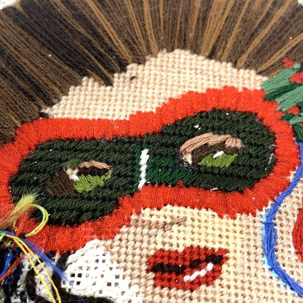 Vintage Handstitched Needlepoint Art Deco Pillow Flapper Masquerade Mask 6.5"x5" - Picture 9 of 10